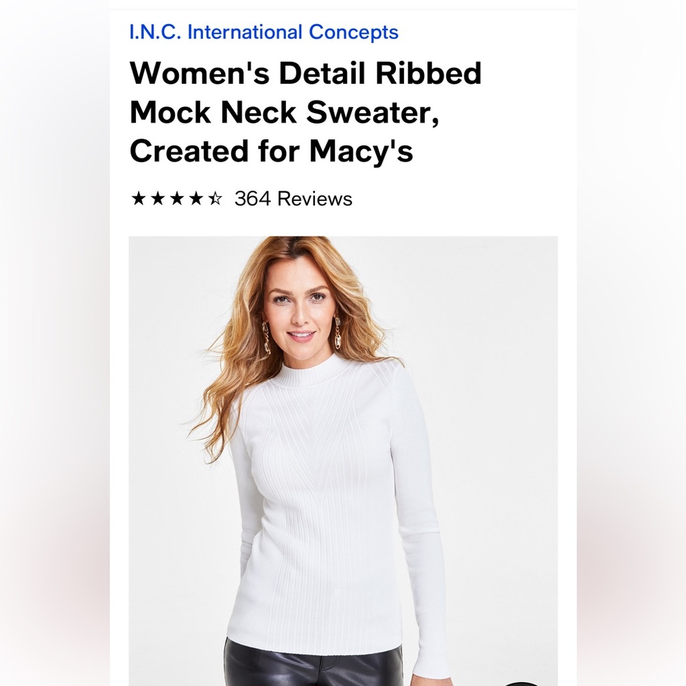 NWOT Woman’s INC sweater Detailed Ribbed Mock Neck Sweater.